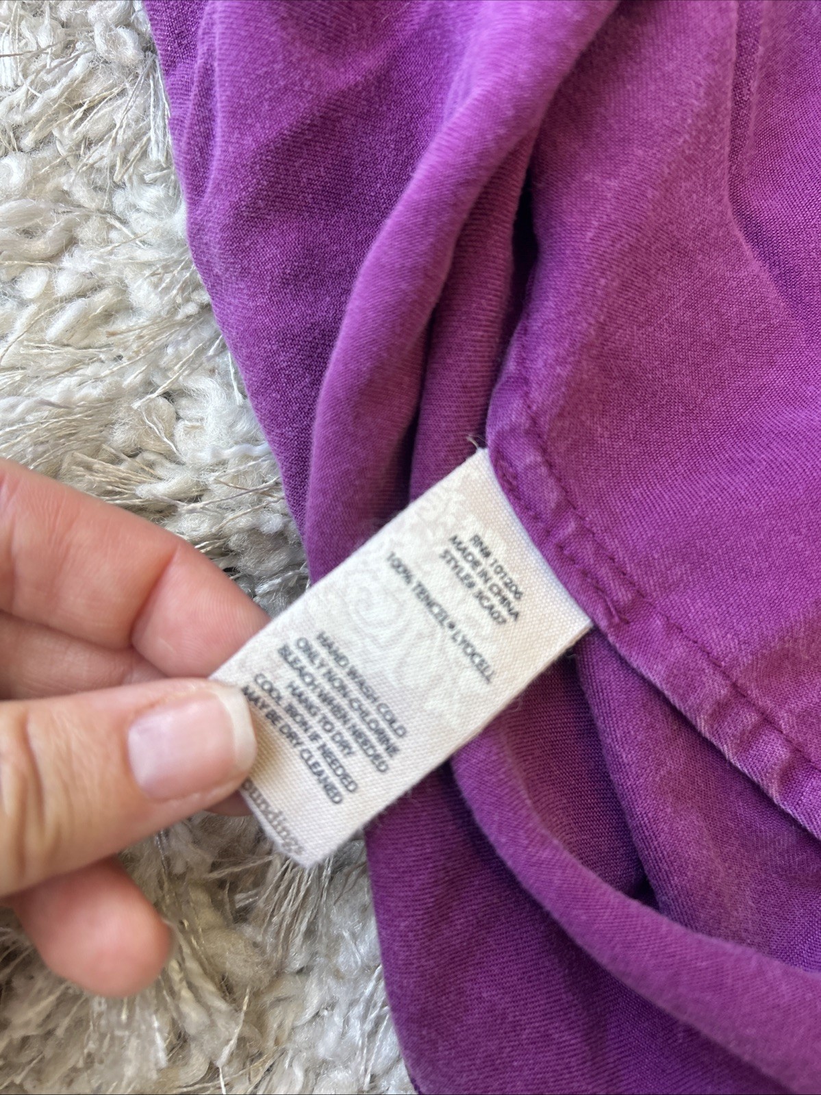 Soft Surroundings Button Down Shirt, Purple Three-Quarter Sleeves 100% Tencil PM