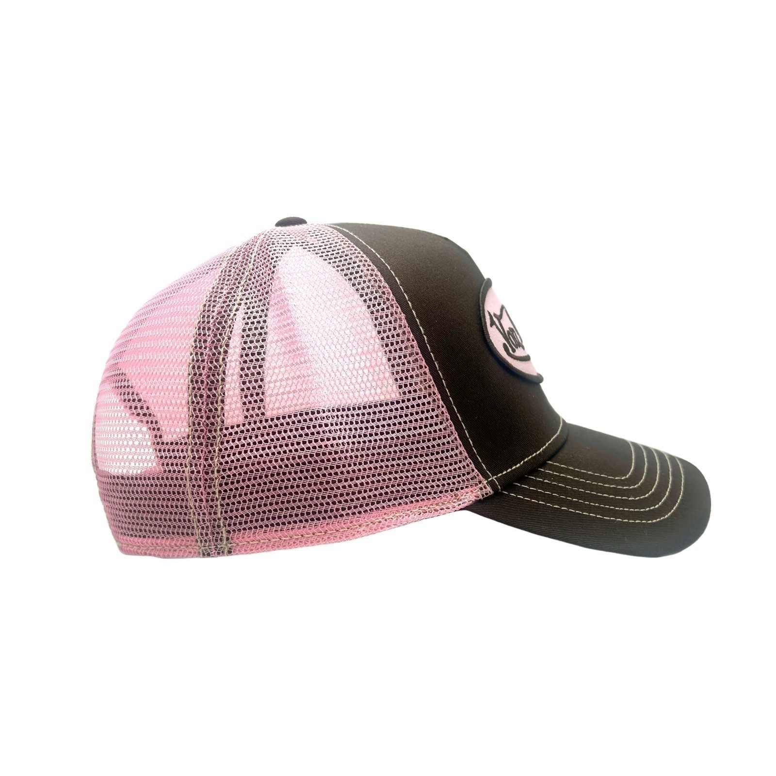 NEW Von Dutch Hat Brown Pink Patch Trucker Mesh SnapBack Cap NWT Retro unisex