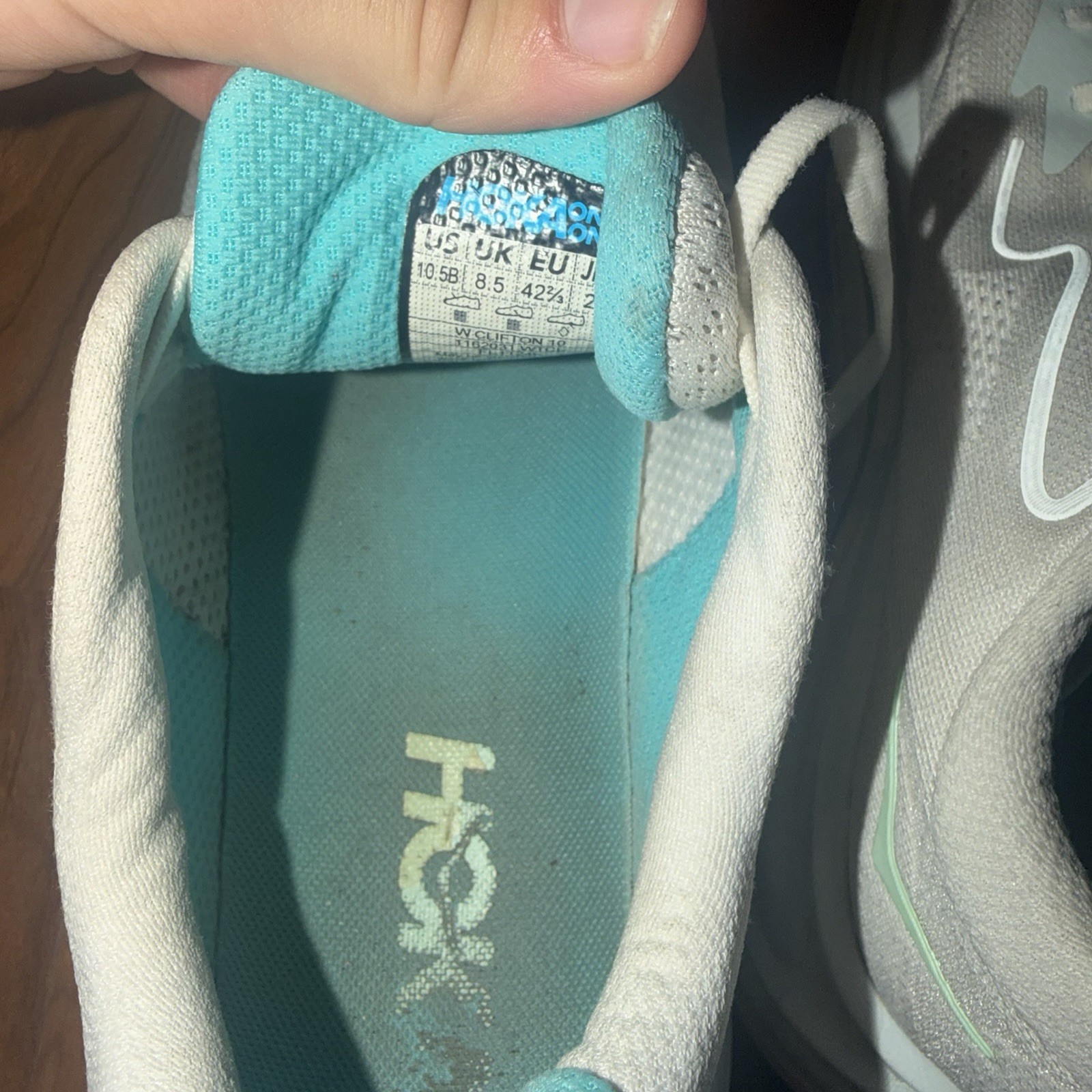 HOKA White/Blue Mesh Lace Up Low Top Athletic Running Sneakers