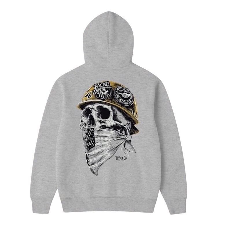 NWT Troll Co Clothing Mens Dirty Hands Clean Money Skull Hard Hat Hoodie Gray M