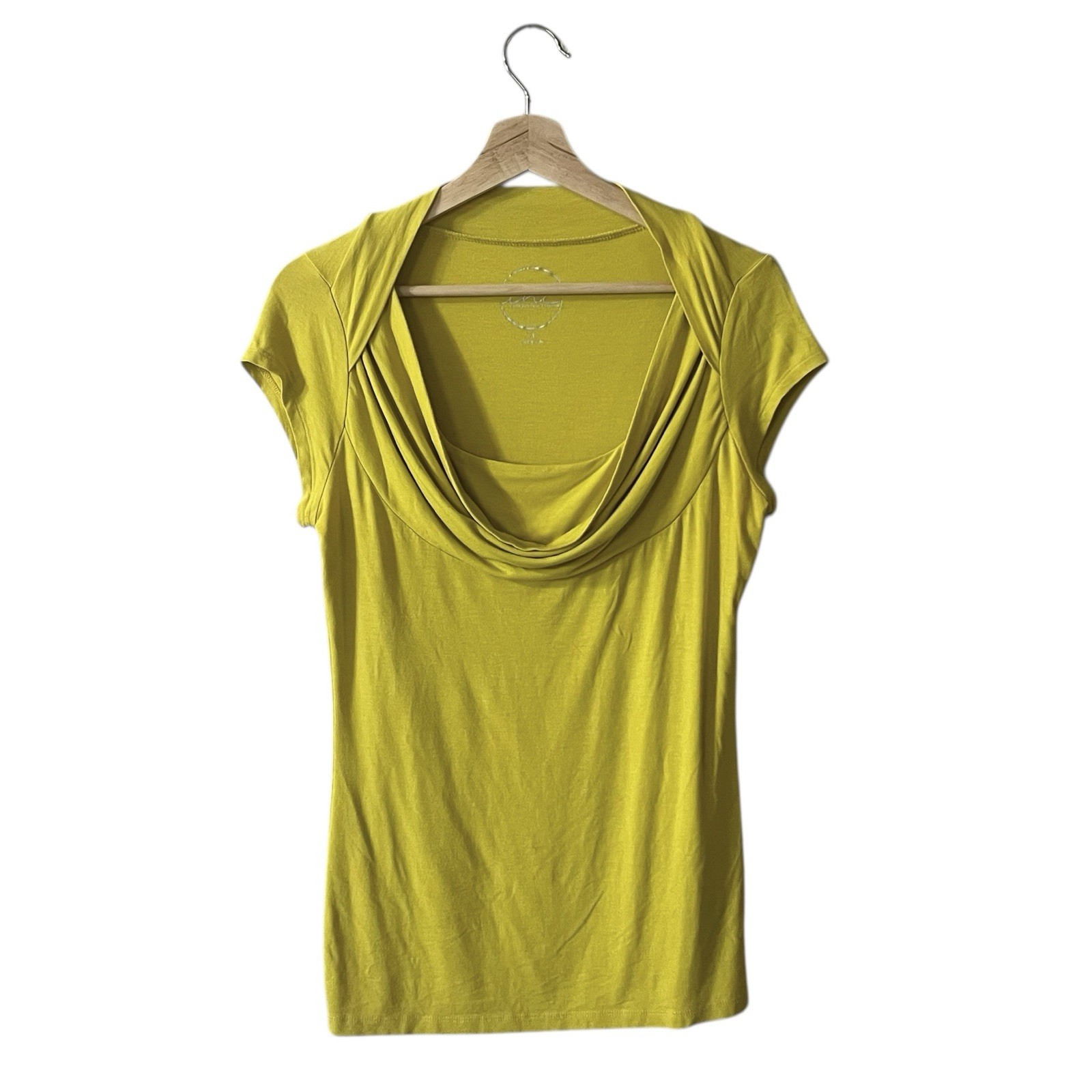 INC International Concepts Knit Top Medium Queen Anne Draped Cowl Neon Yellow