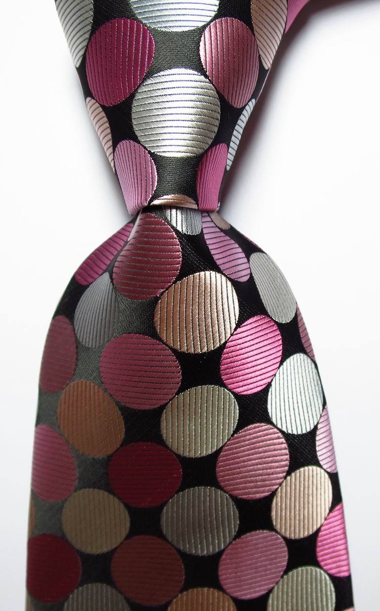 New Classic Dot Black Pink White JACQUARD WOVEN 100% Silk Men’s Tie Necktie