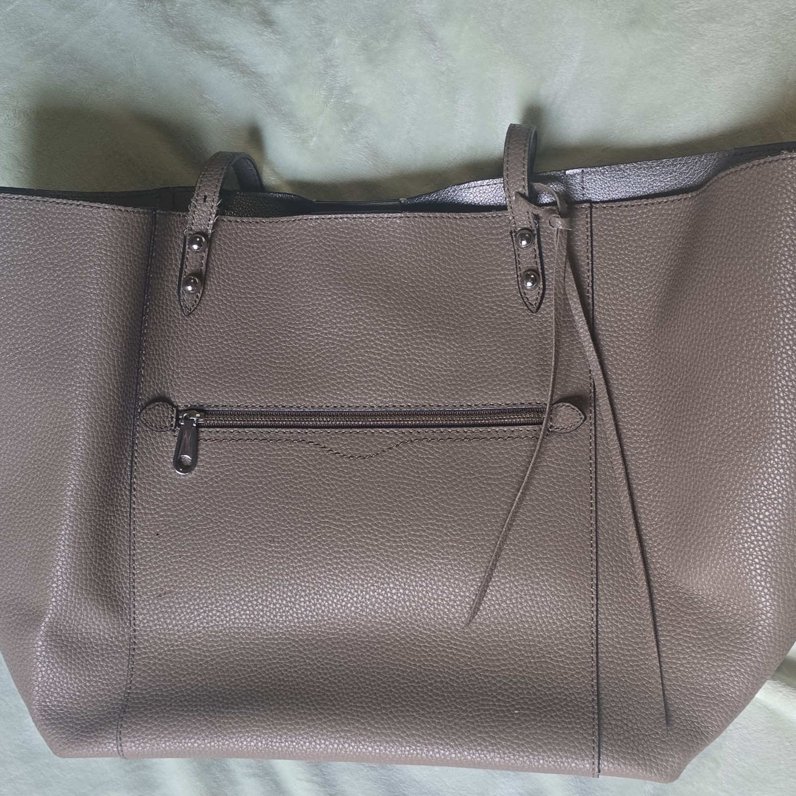 Rebecca Minkoff Gray Solid Tote Bag Snap Closure Silver Hardware Zipper Pockets