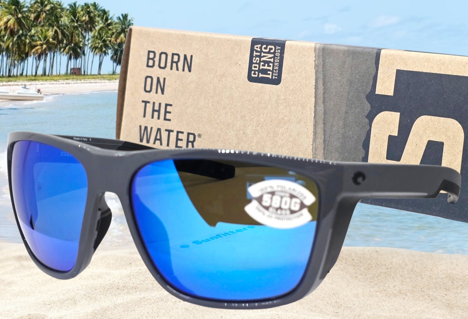 COSTA DEL MAR shiny gray/blue mirror FERG XL polarized 580G sunglasses NEW!