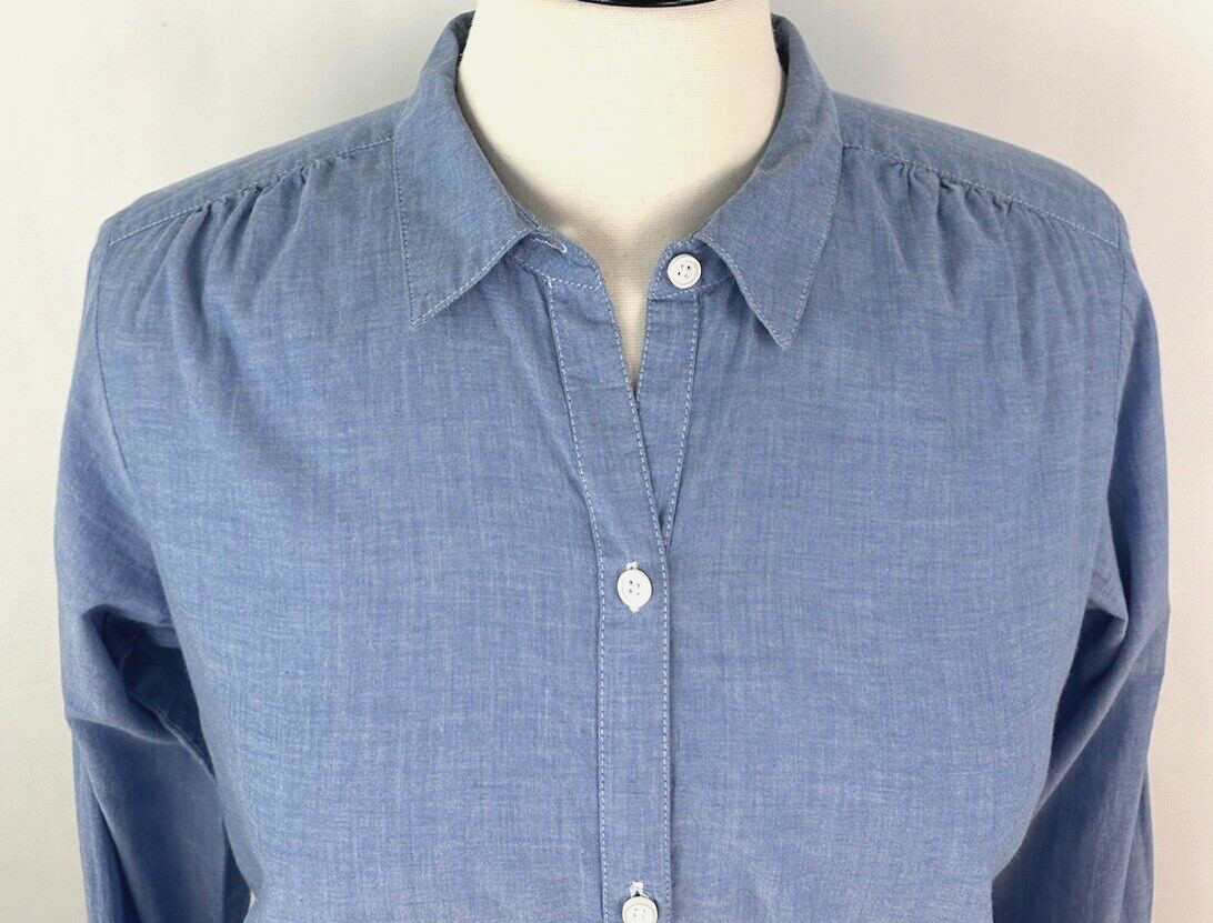 Ann Taylor LOFT Button-up Blouson Shirt MEDIUM Blue Lightweight Cotton Top