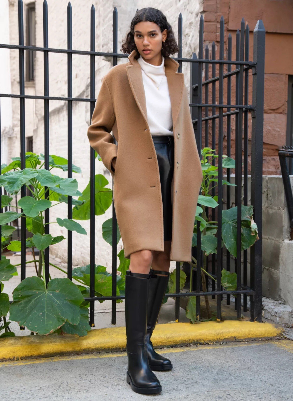Aritzia Wilfred Portrait Knee Length Wool Coat In Tan XS Fits XS-S