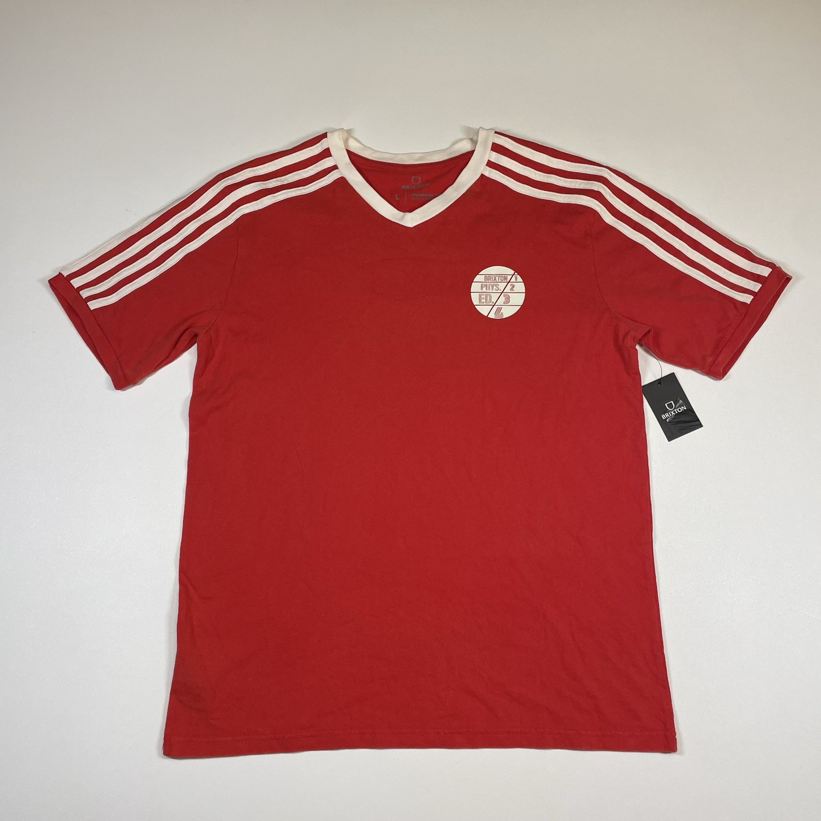 Brixton Shirt Men’s Large Red Phys. Ed. Track Short Sleeve Tee NEW