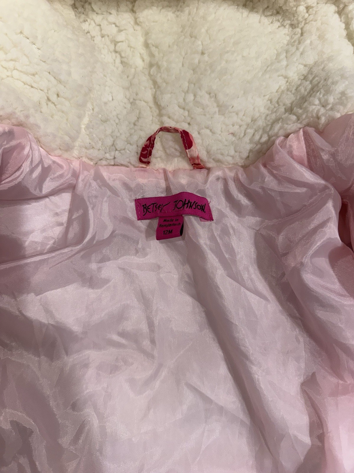 Betsey Johnson Girls 12M Pink Floral Hooded Faux Fur Zip Puffer Jacket