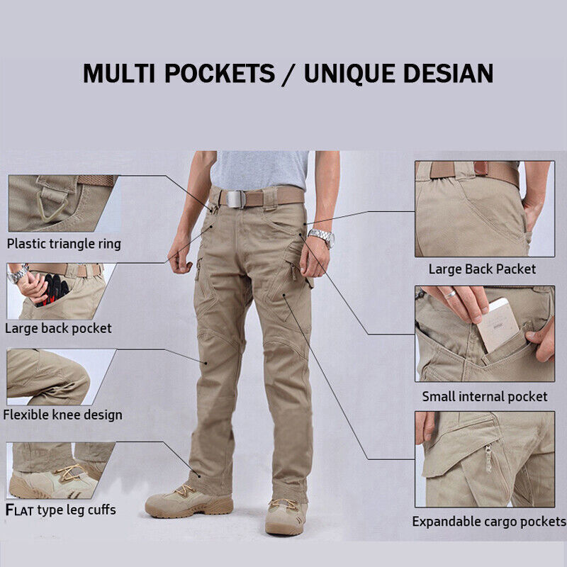 Cargo Pants Men Tactical Outdoor Hiking Soldier Multi Pocket Work Combat Trouser