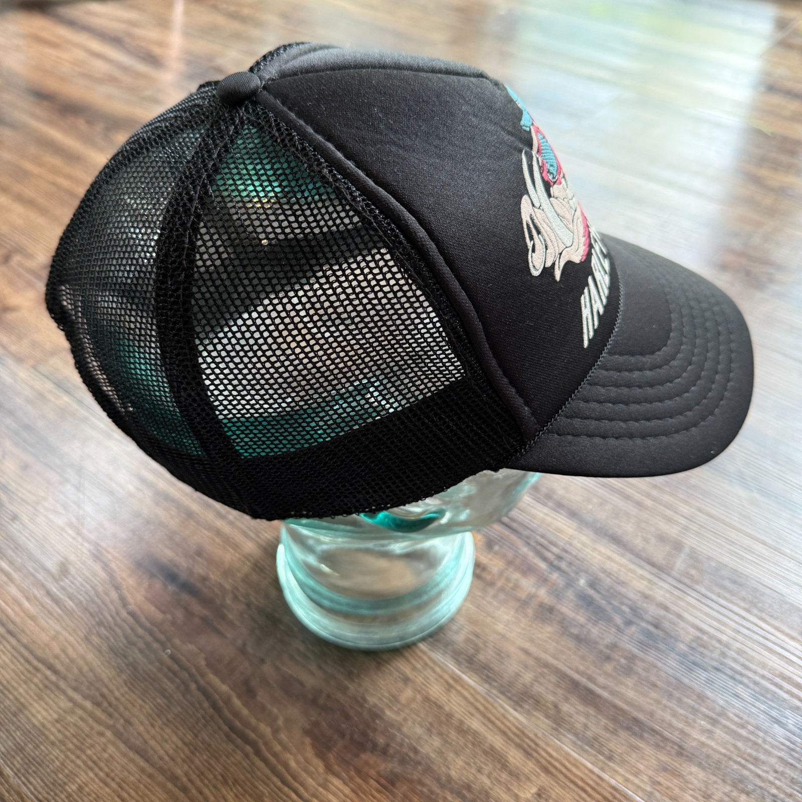 Vintage 80s Harley-Davidson Eagle Graphic Black Trucker Snapback Cap Hat USA