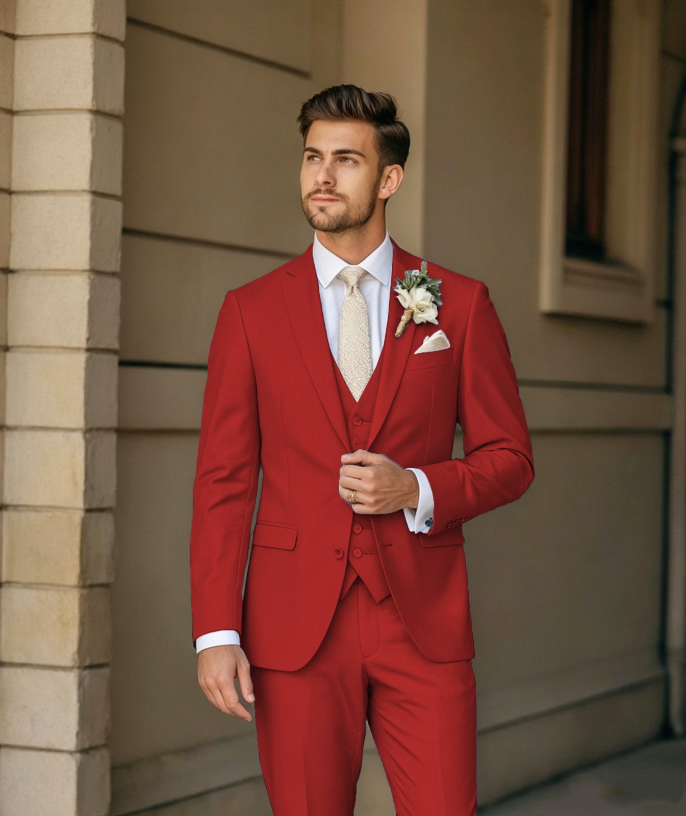 3PCS Men’s Suit Slim Fit Formal Wedding Groom Coat Notch Lapel rom Party Jacket
