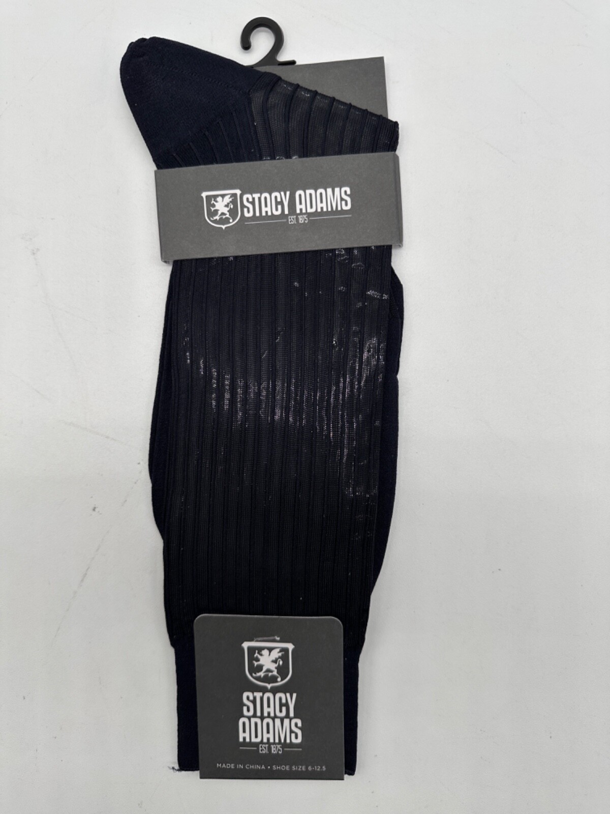 ONE PAIR NEW WITH TAG STACY ADAMS NYLON SLIKY RIBBED MEN’S CREW DRESS SOCKS