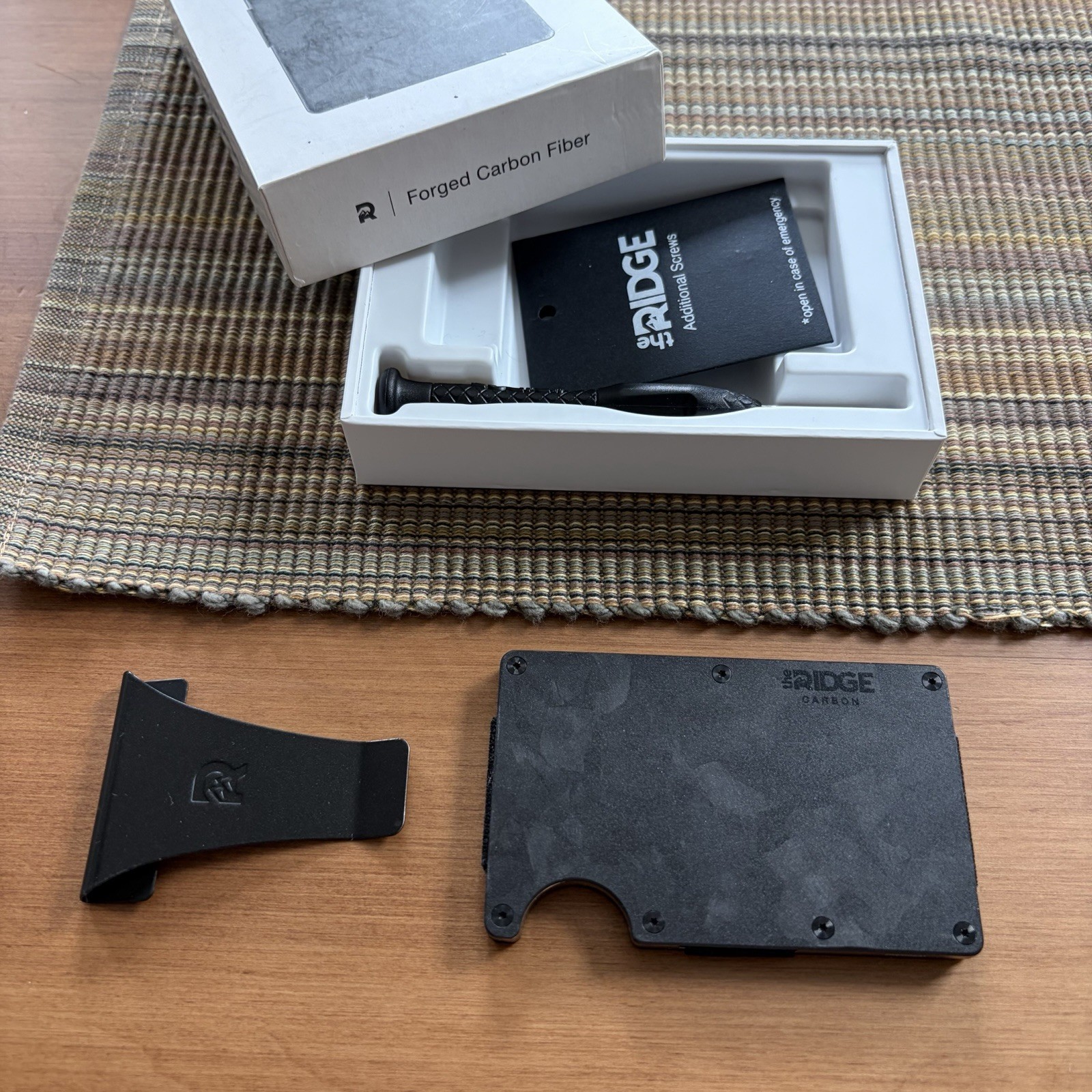 The Ridge Forged Carbon Fiber Wallet Card Holder Black Logo Accent w/ Box