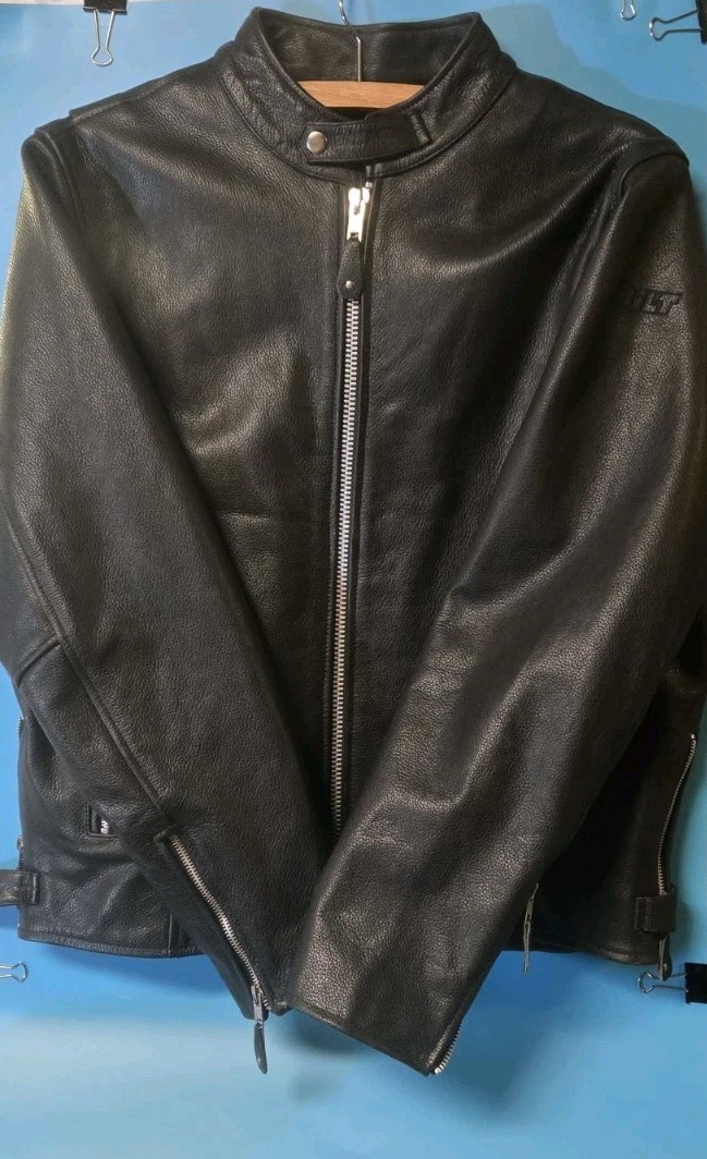 Custom Bilt Leather Motorcycle Jacket Mens L Black Good Cafe Racer Biker Moto