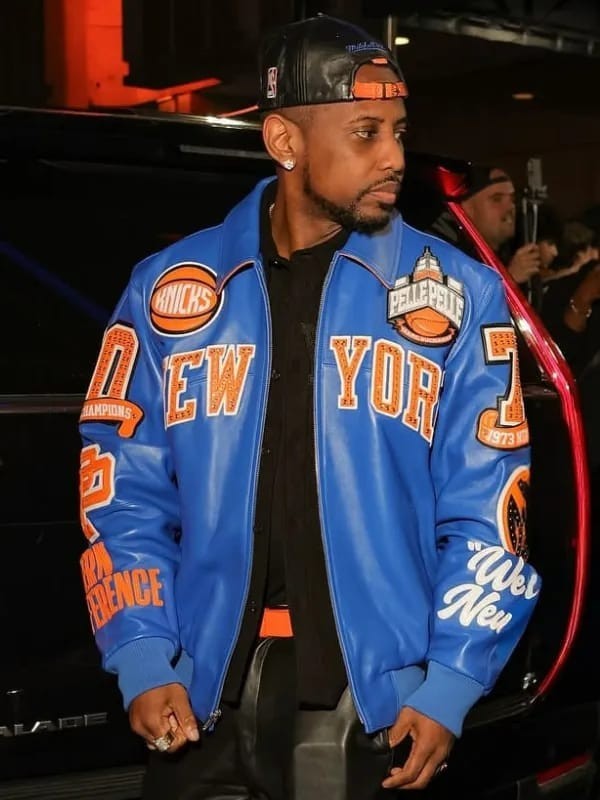 Knicks Leather Jacket Blue Orange Black Vintage Varsity Bomber Streetwear Style