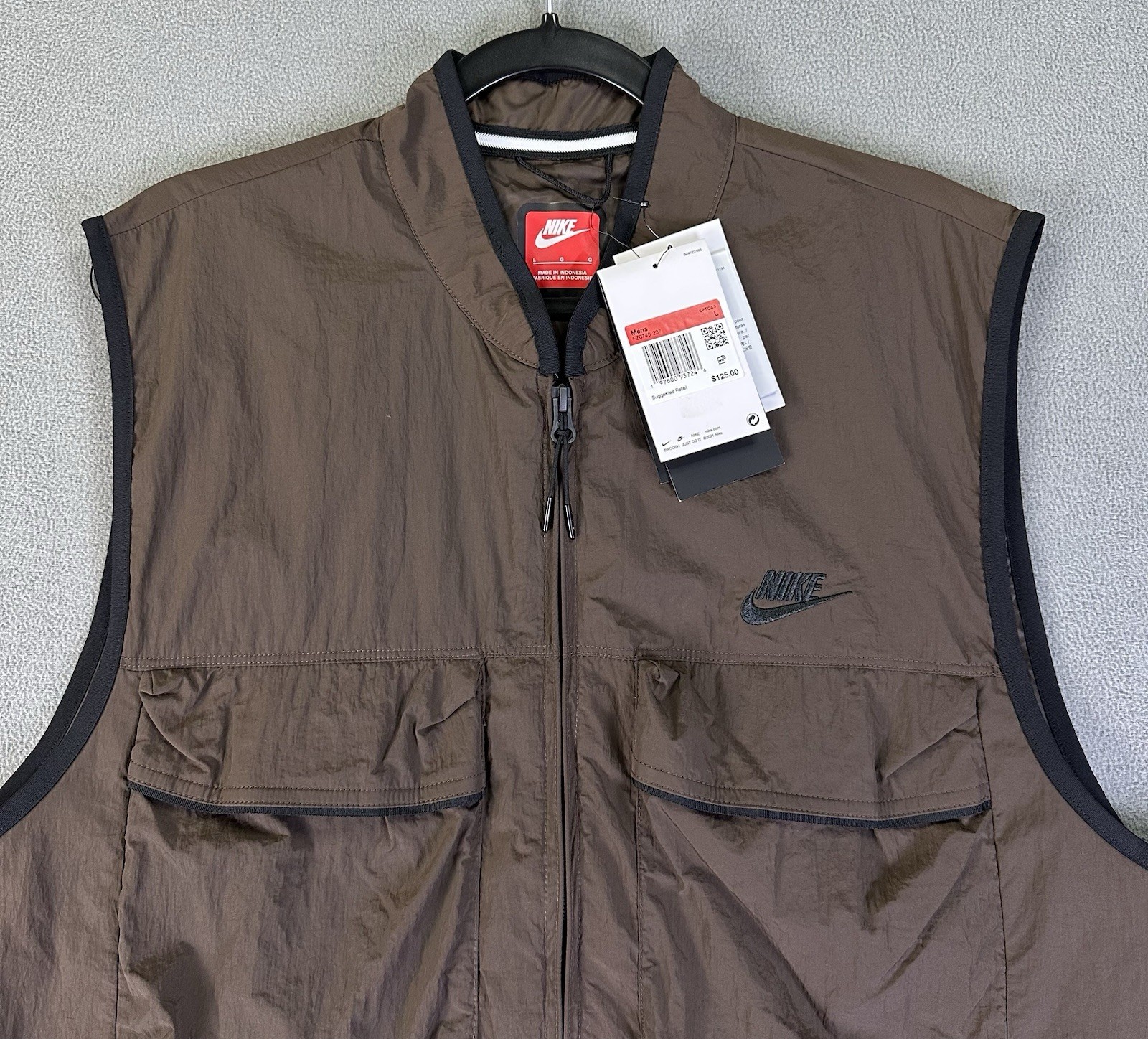 Nike Vest Mens Large Brown Baroque Tech Woven Utility Lightweight Nylon UPF New