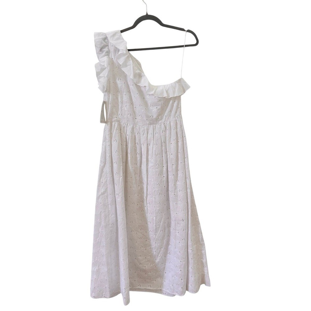 NWT Batsheva Jude One Shoulder Ruffle White Maxi Dress Size 10