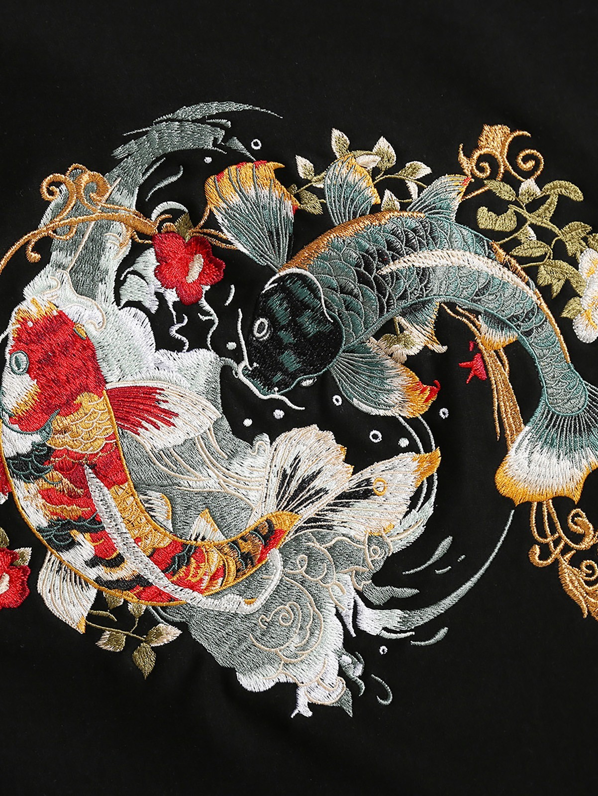 Niepce Men’s Japanese Streetwear Yin-Yang Koi Embroidery Graphic Sweater