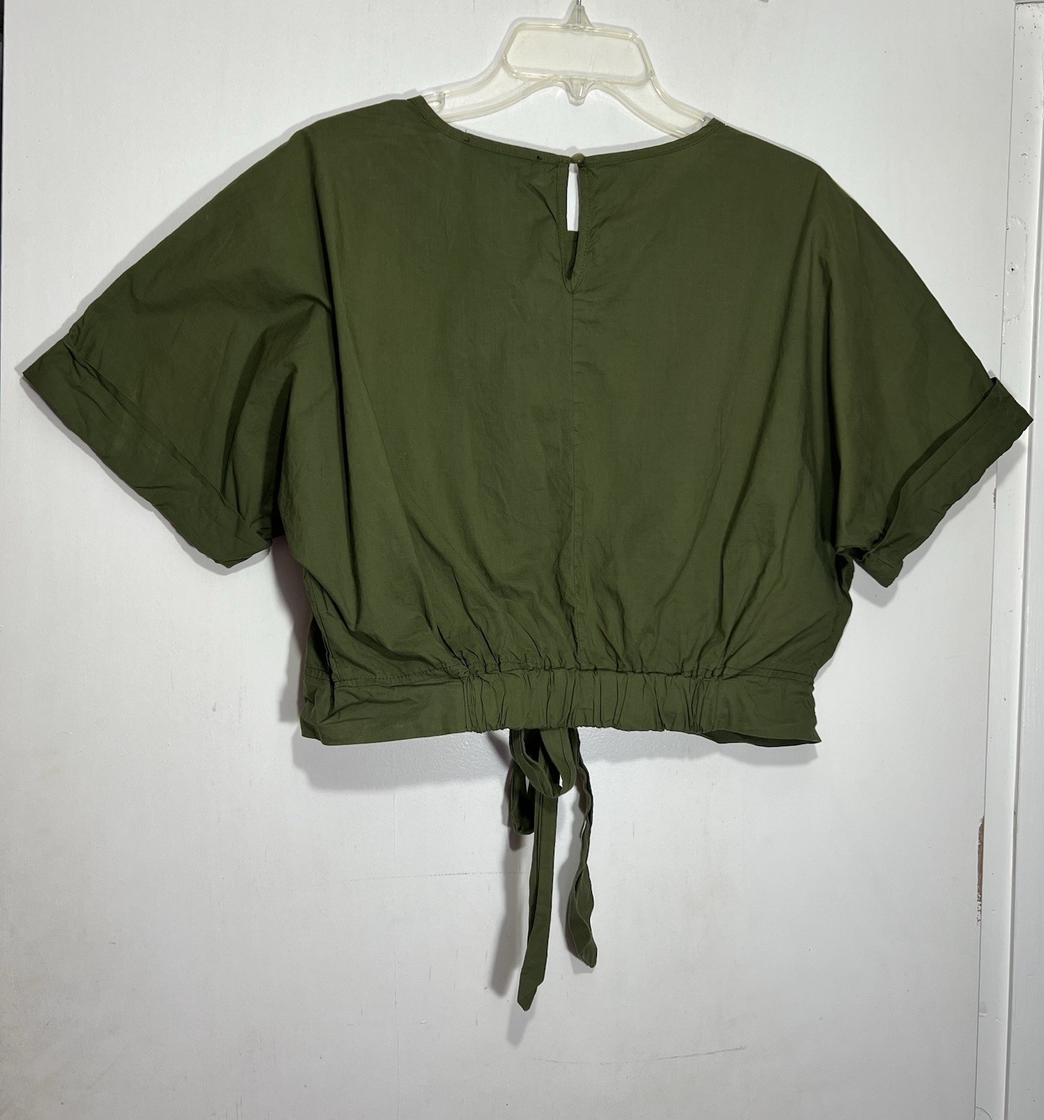 Kontrol | Green Floral Embroidered Woven 100% Cotton Crop Tie Blouse Size L