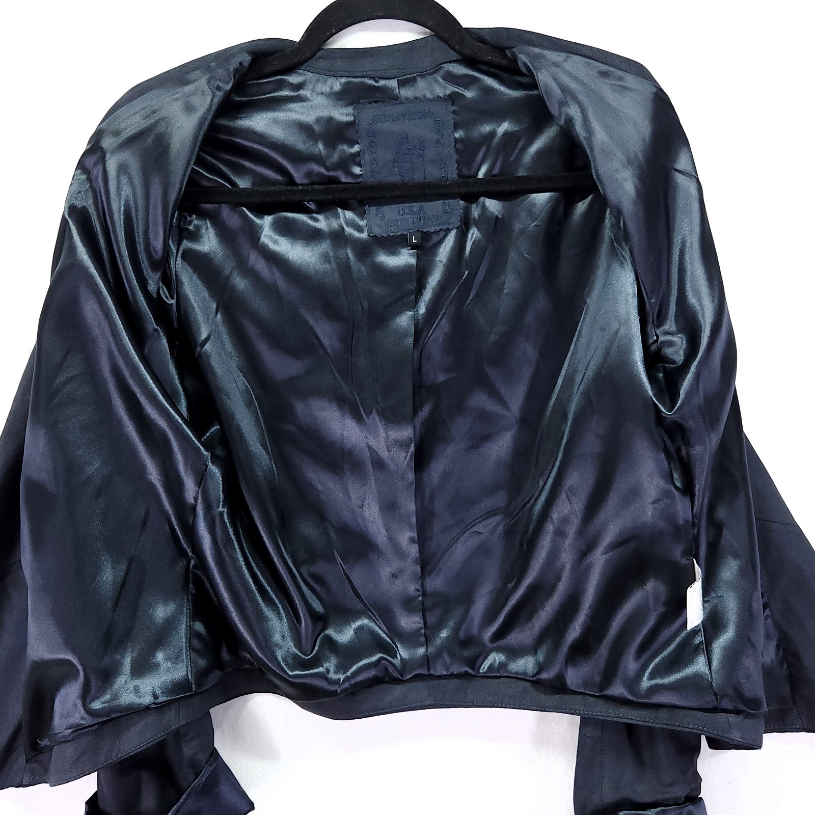 My Tribe Leather Jacket Navy Blue Waterfall Open Front Size Large Made in USA