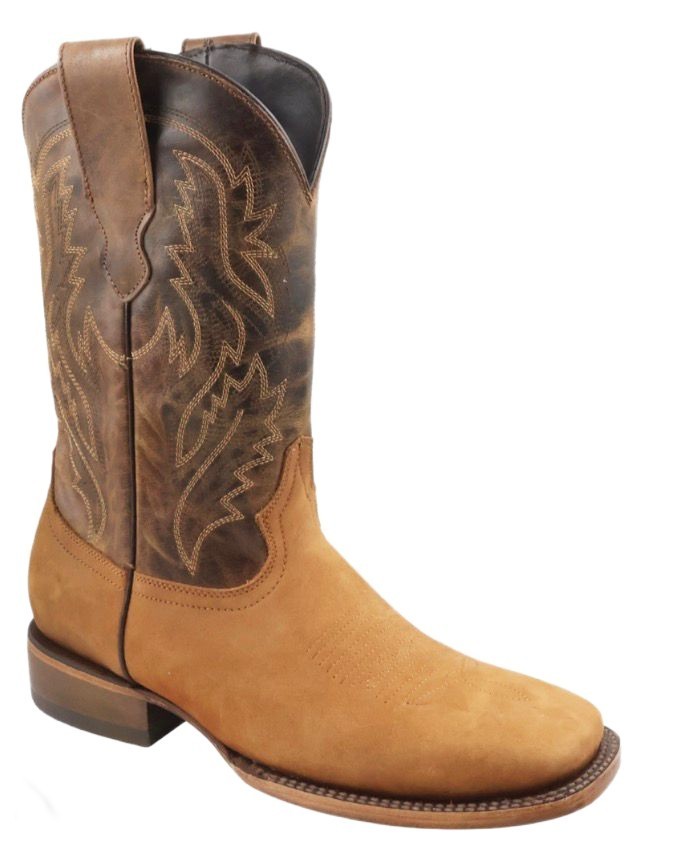 Genuine Nobuck Suede Leather Square Toe Western Cowboy Handcrafted Boots – Tan