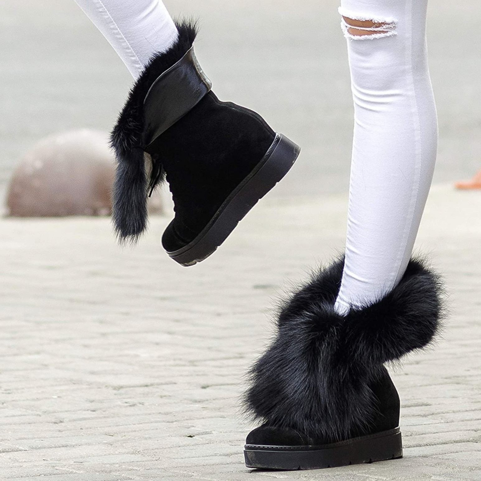 Litvin Mukluk Fur Cuff Platform Ankle Boots Booties 40 US 10 Mall Goth Festival