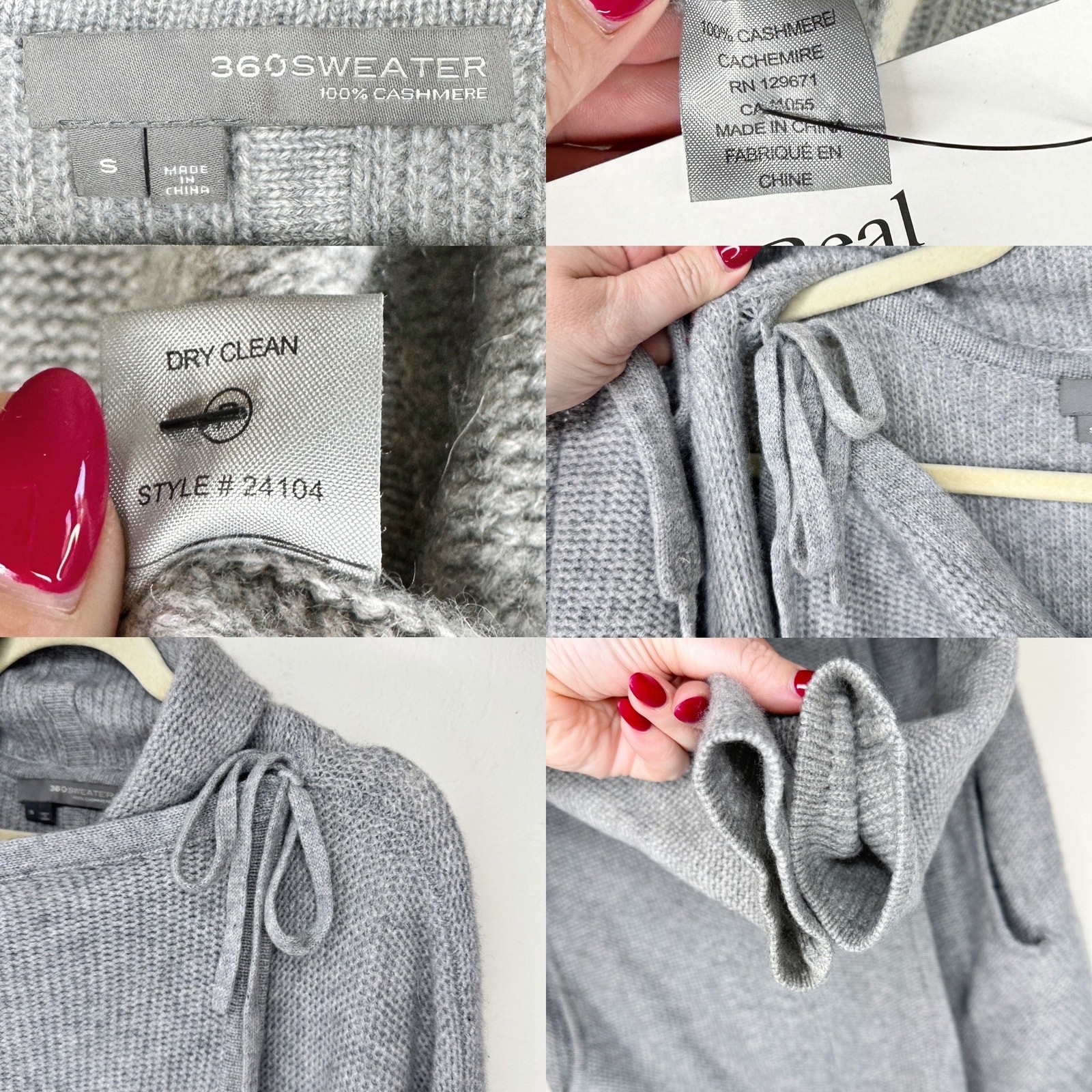 360 Cashmere Grey Draped Wrap Tie Front Moto Waterfall Cardigan Sweater Small