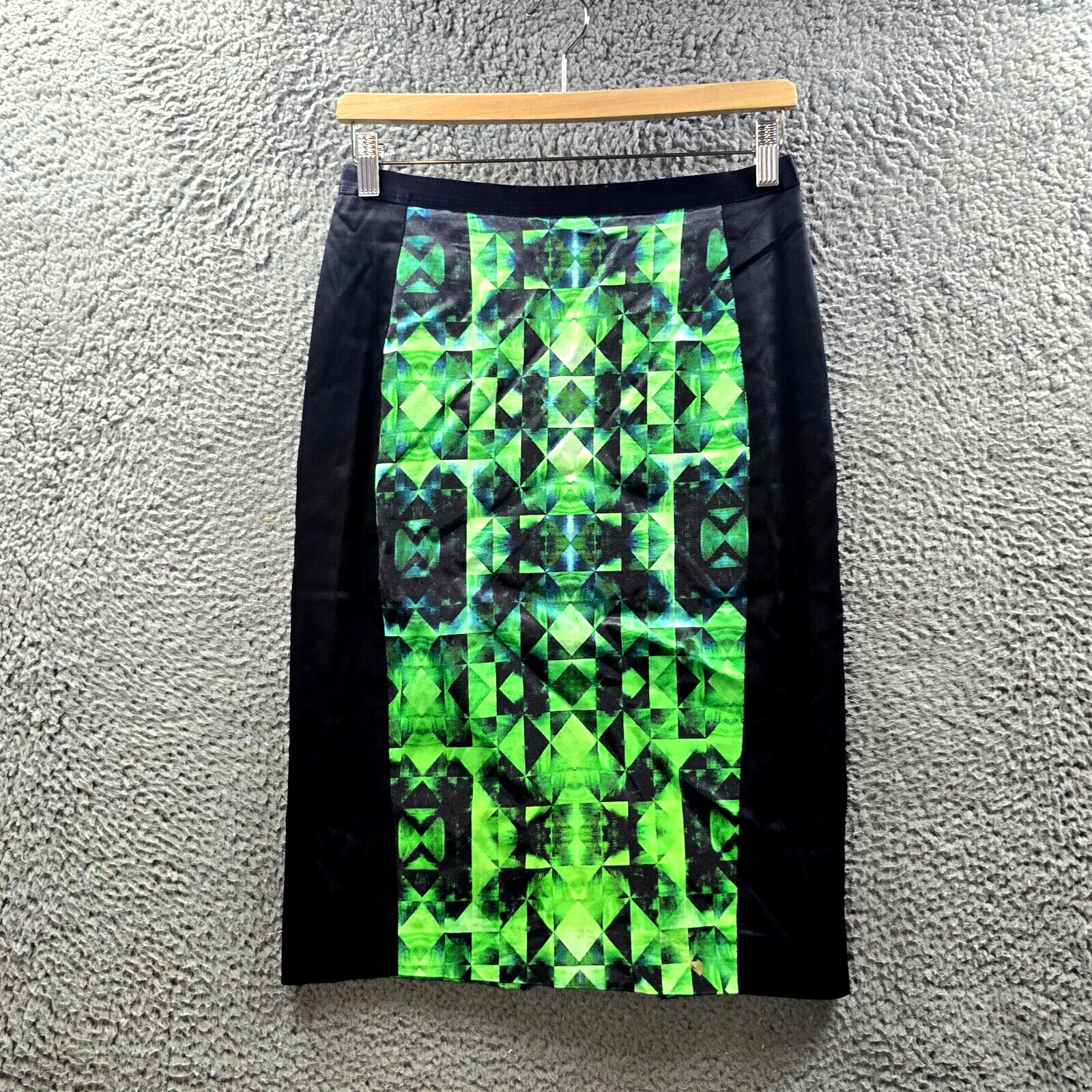 Vintage Veronika Maine Womens Pencil Skirt Size 10 Black Green Satin Knee Length