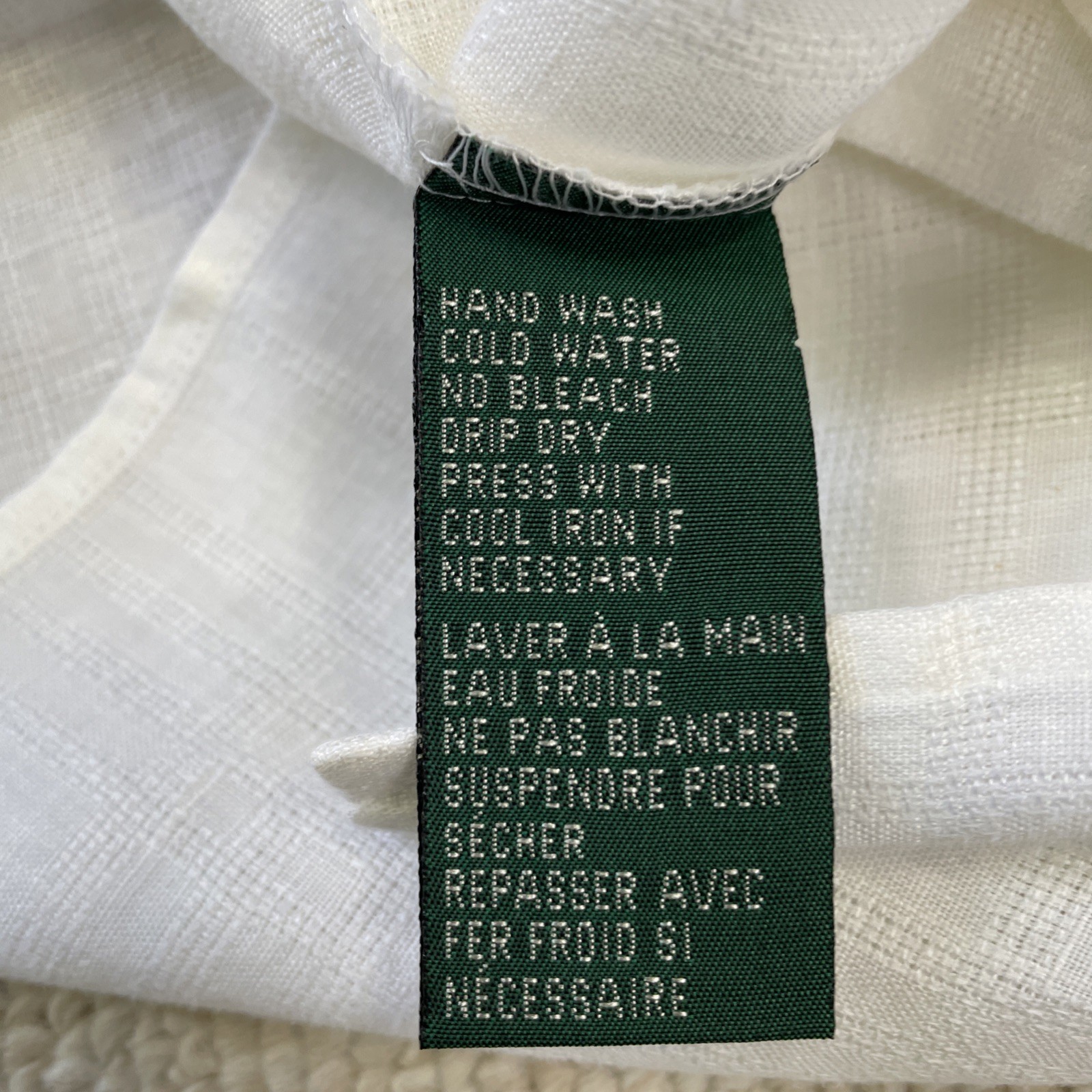 Lauren Ralph Lauren Womens Sz 8 White Linen Short Sleeve Button Up Shirt Logo