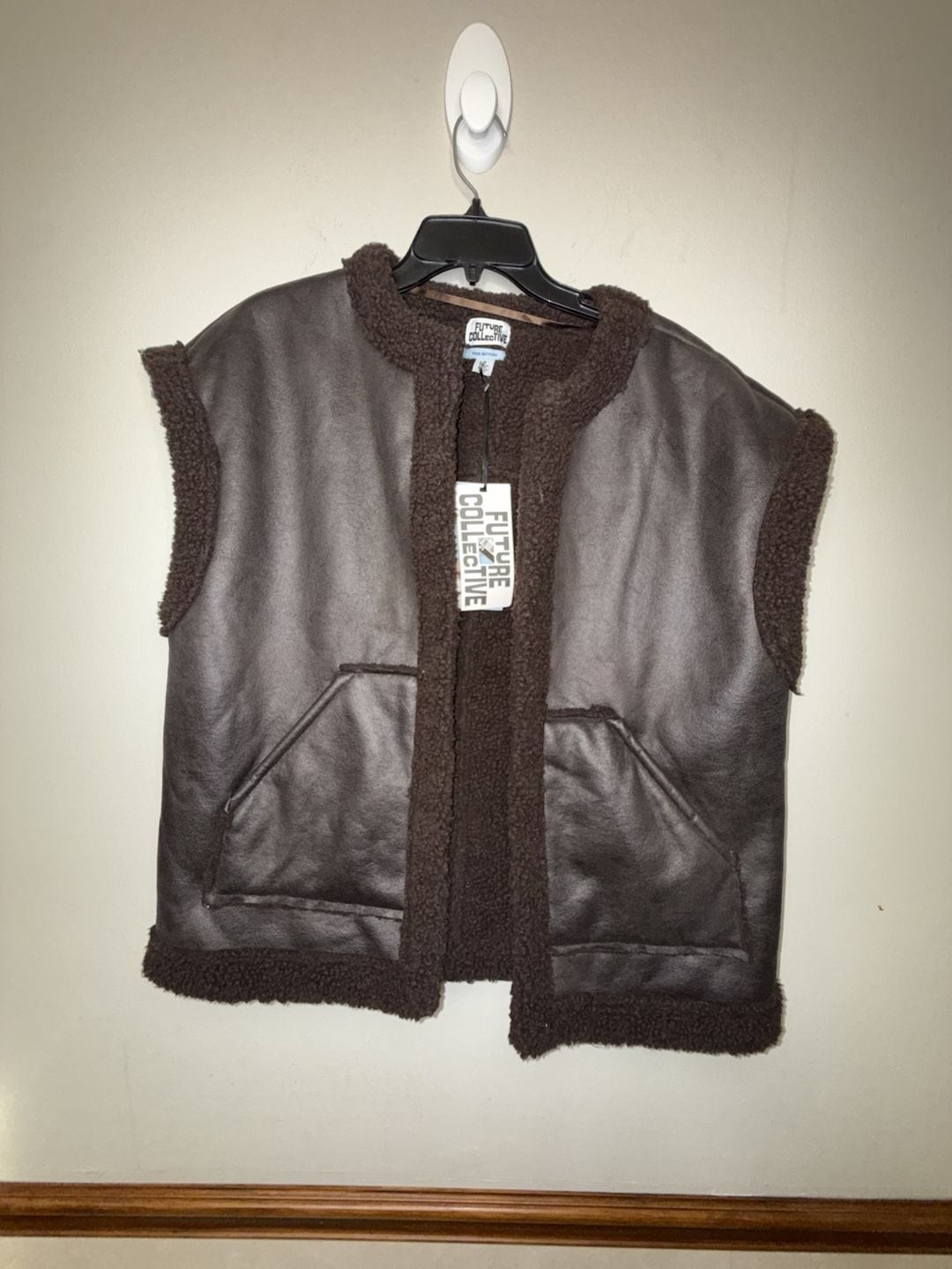 Future Collective Reese Blutstein Brown Faux Shearling Lined Faux Leather Vest