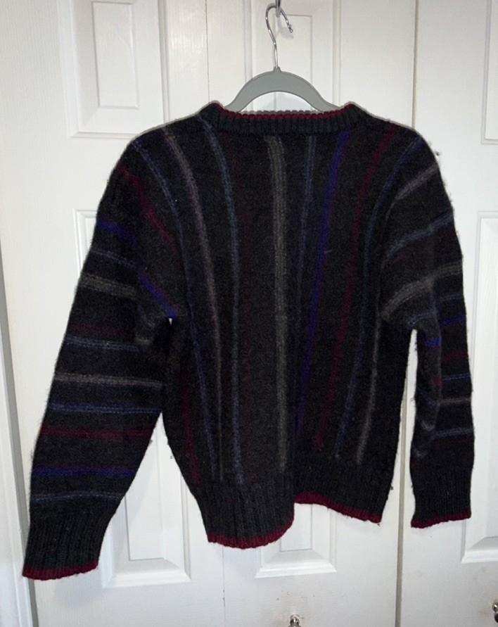 Vintage Boston Traders Knit Sweater Mens Large Wool Crewneck 90s Black + Stripes