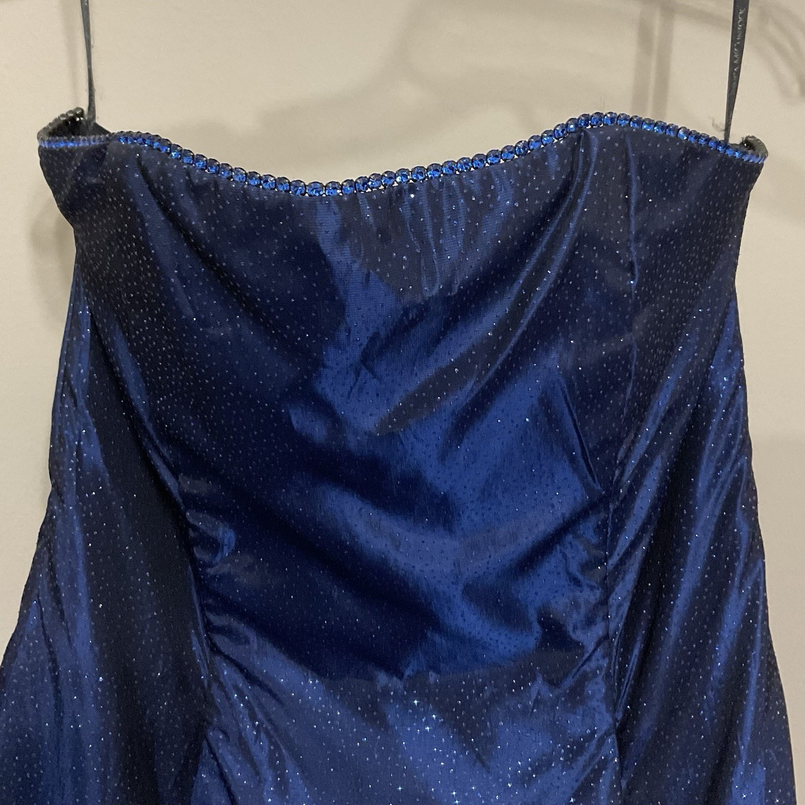 Scott McClintock Blue Glitter Strapless Formal Dress Gown Fit & Flare Maxi Sz 6