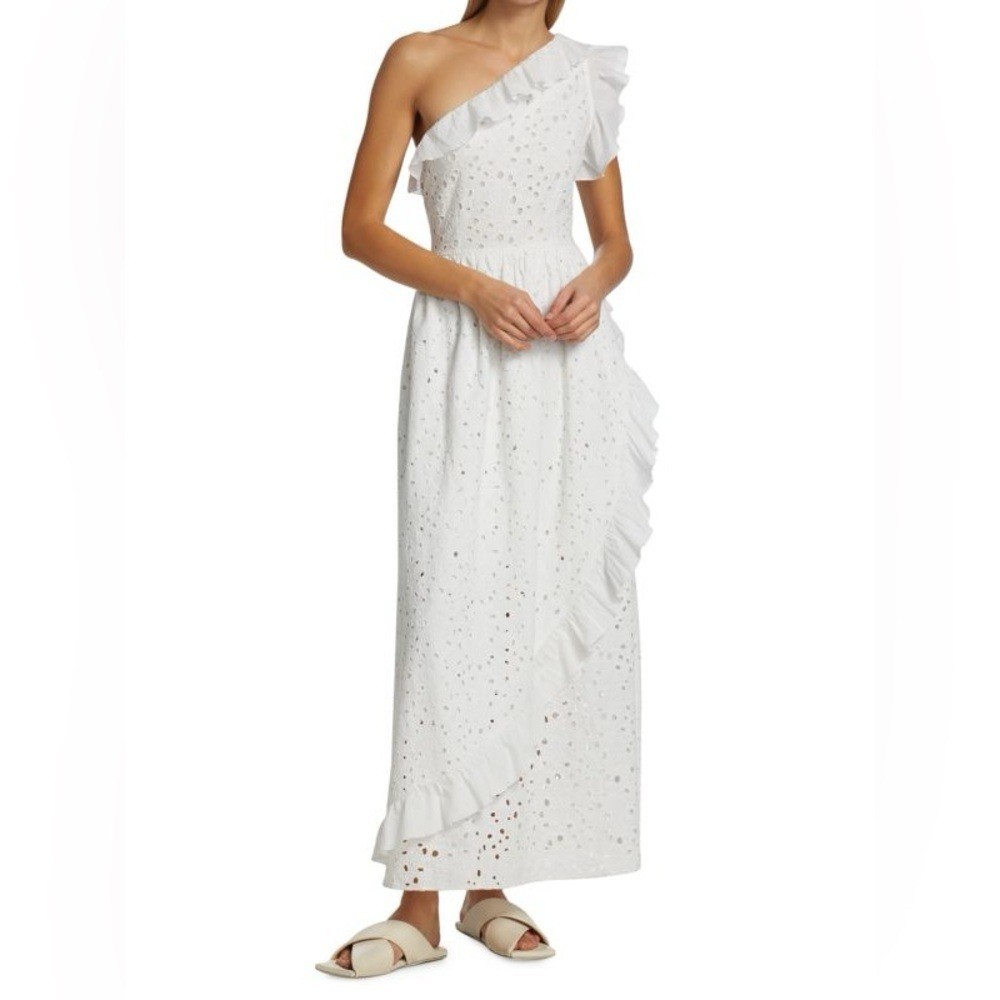 NWT Batsheva Jude One Shoulder Ruffle White Maxi Dress Size 10