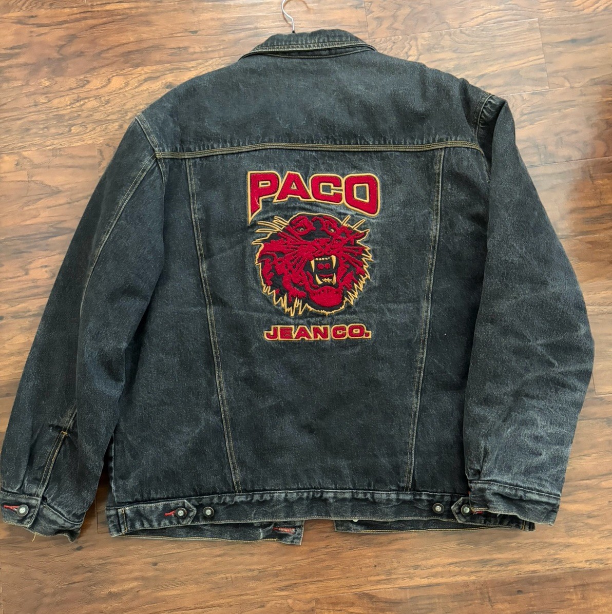 PACO Men’s Black Denim Jacket XL Embroidered Logo Lined Button Front