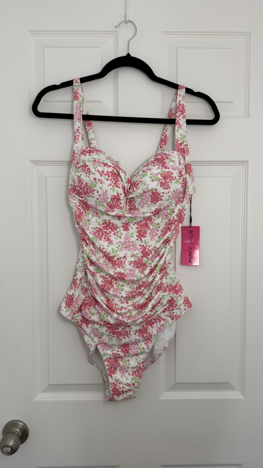 New Betsey Johnson Ruched one piece Swimsuit Pink Floral Size XL