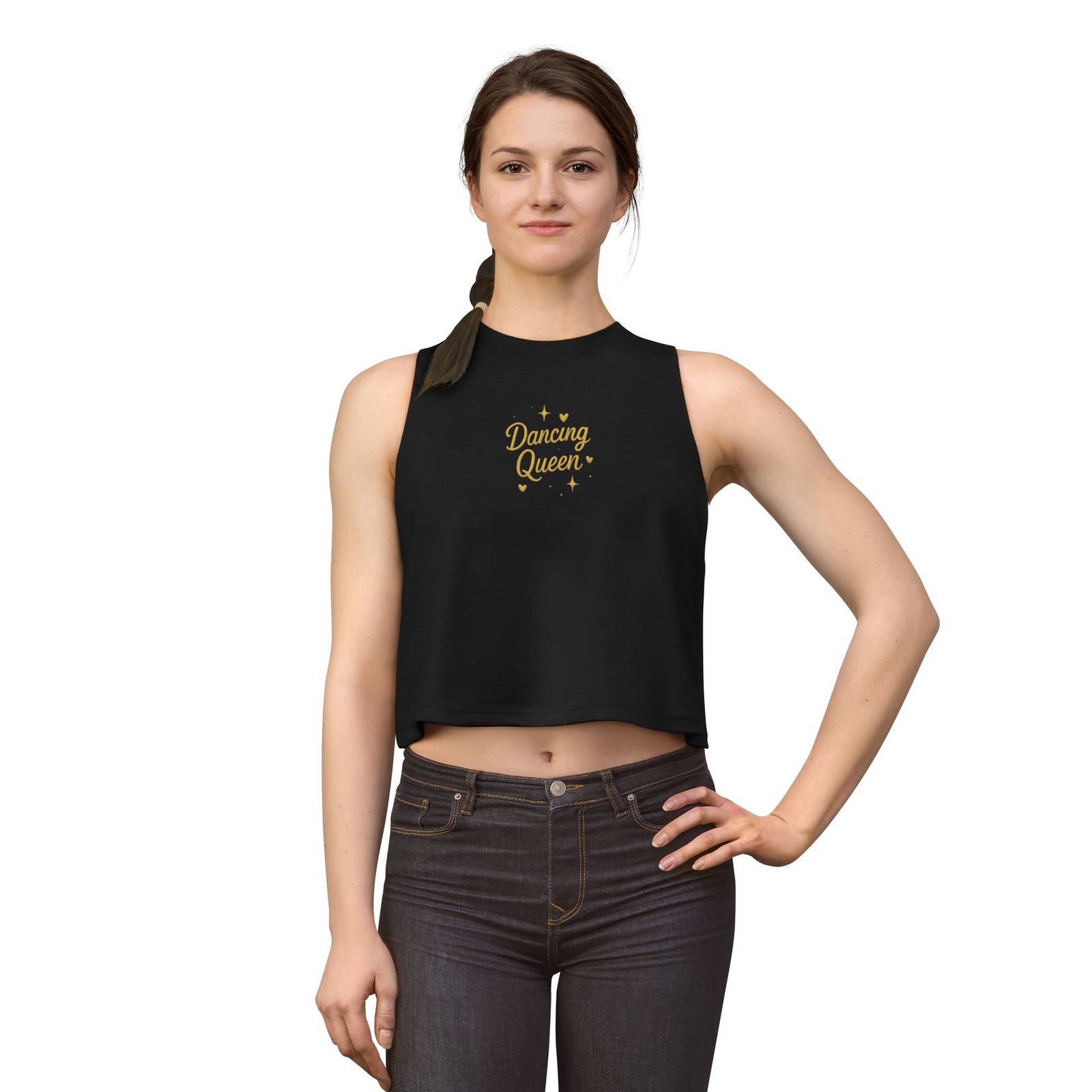 Women’s, Ladies, Girls Dancing Queen crop top T-Shirt Gold script dance