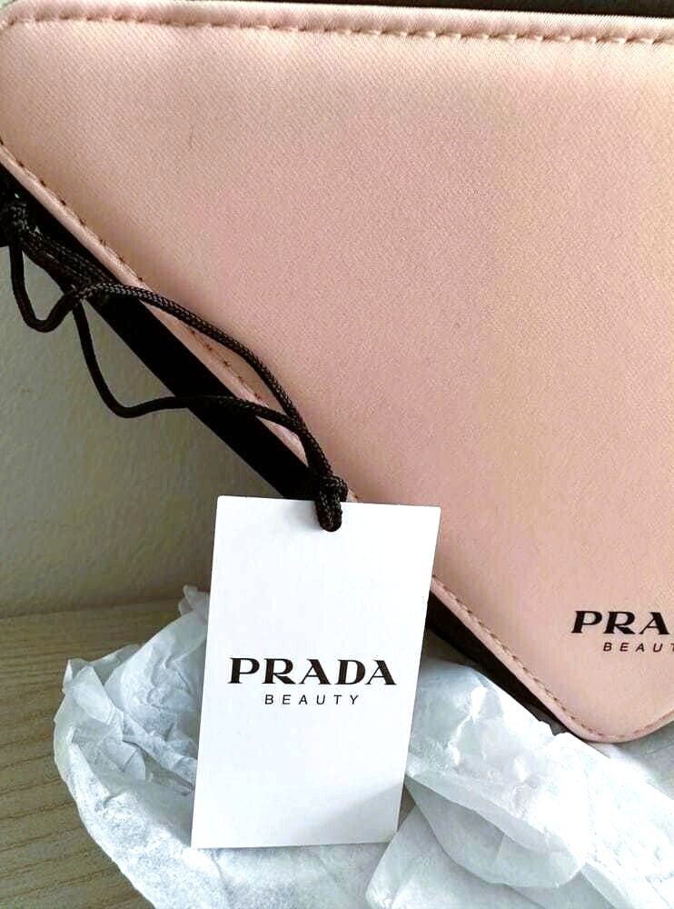 Prada Triangle Clutch Bag Cosmetic Pouch Pink & Black NWT
