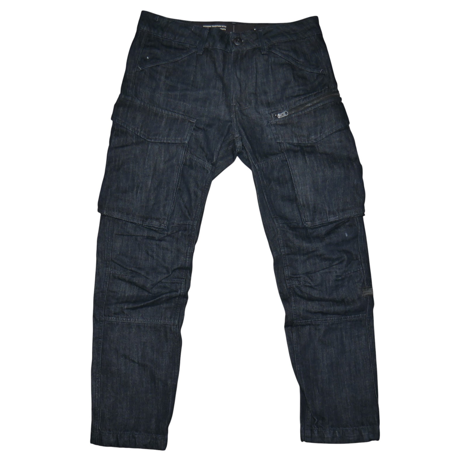 G-Star 3D Cargo Tapered Jeans Mens Size 32×30 Dark Rinse Denim Moto Pants NWT