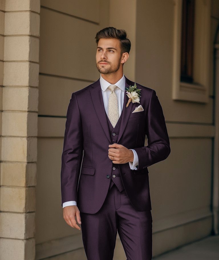 3PCS Men’s Suit Slim Fit Formal Wedding Groom Coat Notch Lapel rom Party Jacket