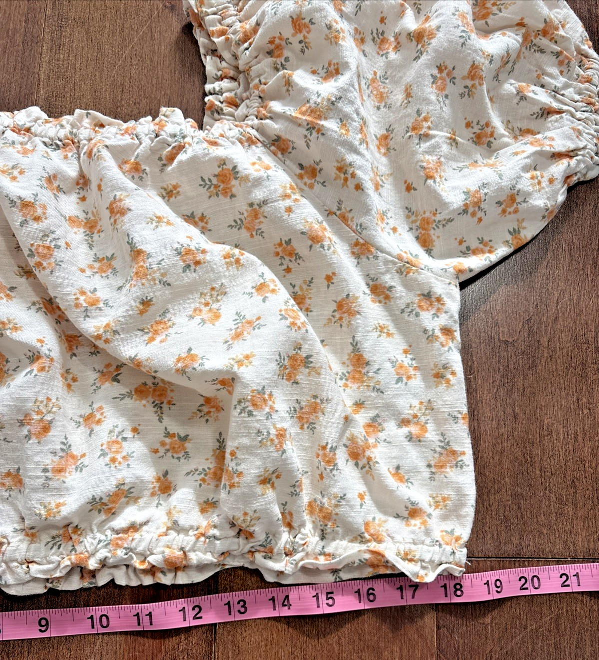 American Eagle Off the Shoulder Bubble Blouse Womens XXL Cream Floral Linen Crop