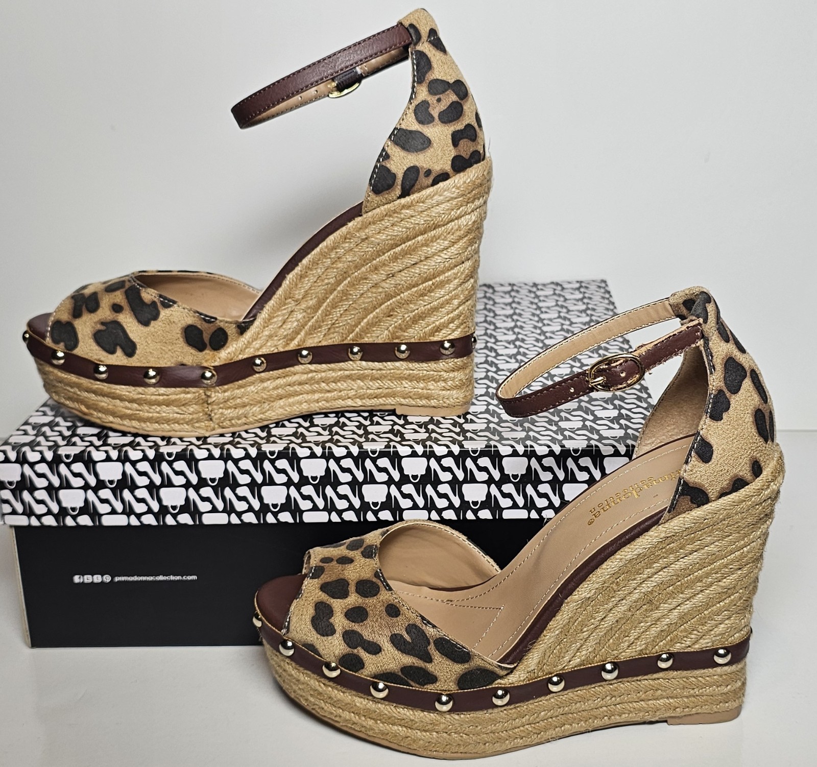 PRIMADONNA COLLECTION WOMEN’S Shoes 4.5 INCH Wedge Heel Leopard New Box 30702
