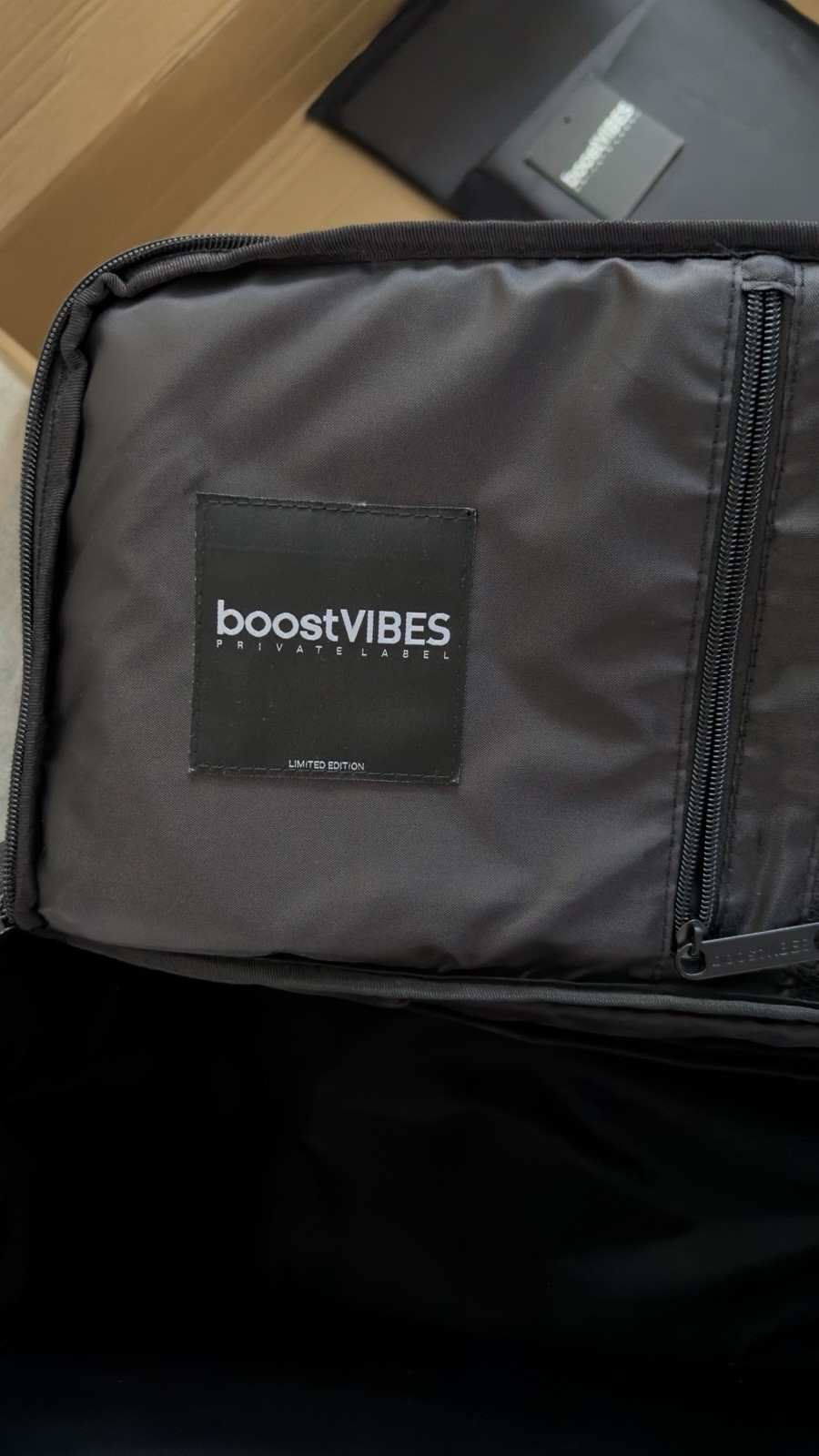 boostVIBES Private Label Large Black Duffel Bag, Zip Closure, Adjustable Strap