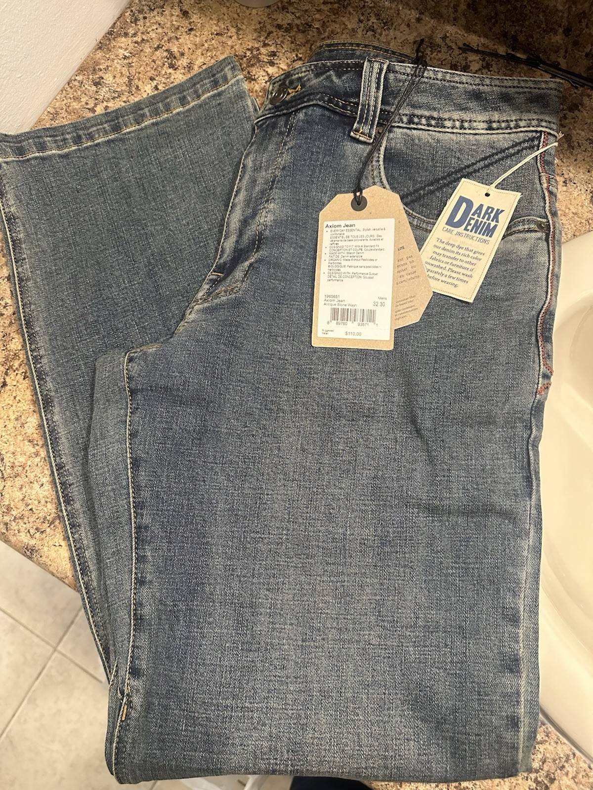 NWT Prana Axiom Jeans Mens Size 32 X 30 Antique Stone Washed
