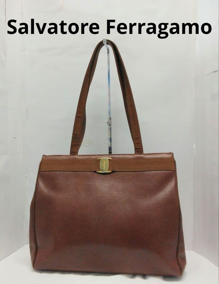 Salvatore Ferragamo Vara Ribbon Brown Tote Bag Japan Used 0611870