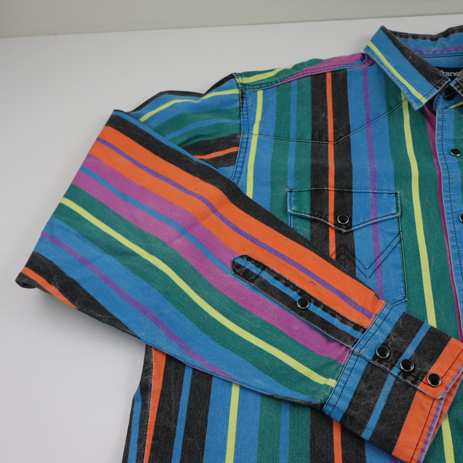 Vintage Wrangler Brushpopper Western Shirt Mens 17/35 Large Striped Made In USA