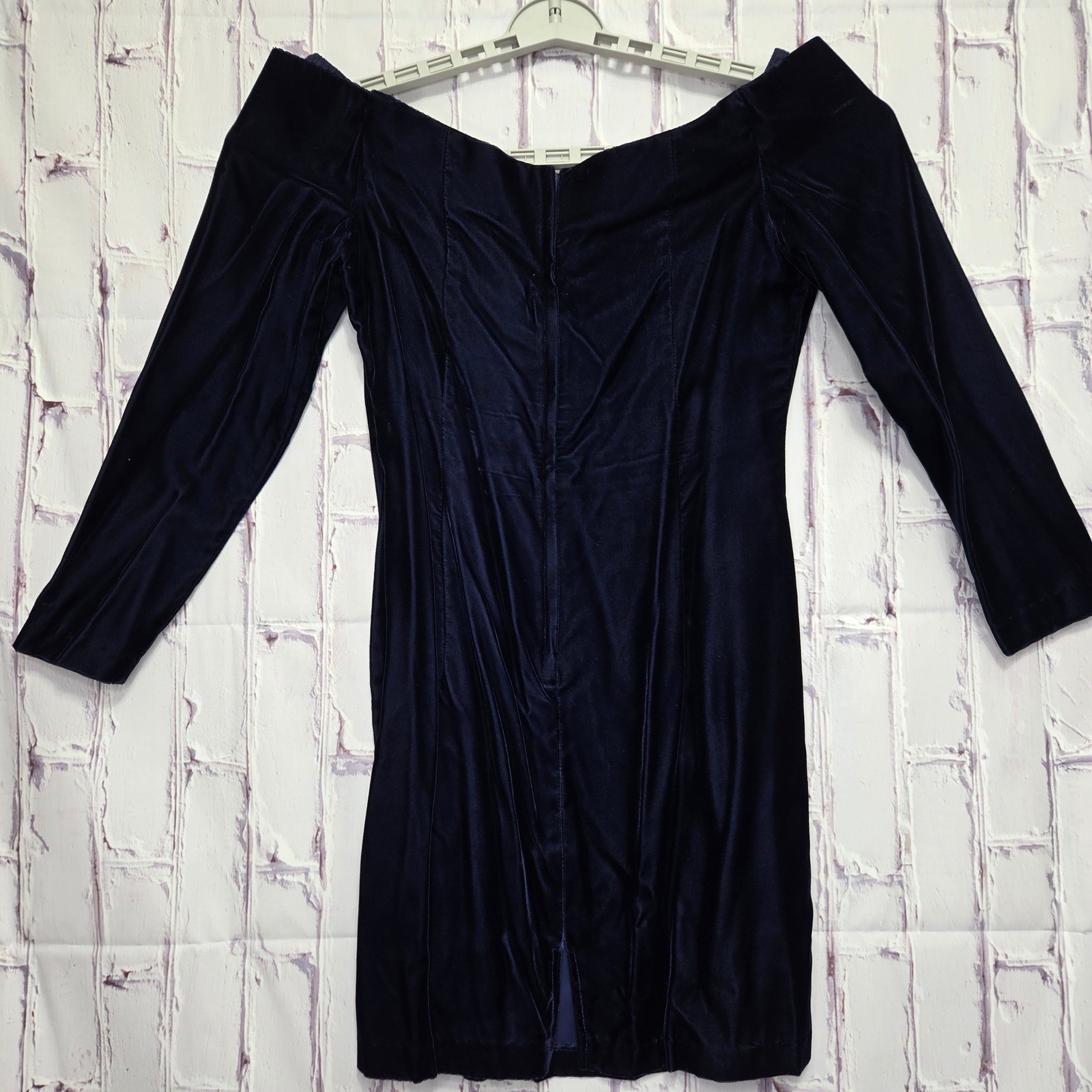 Vintage Roberta Velvet Off Shoulder Long Sleeve Mini Dress Made in USA Sz 11/12