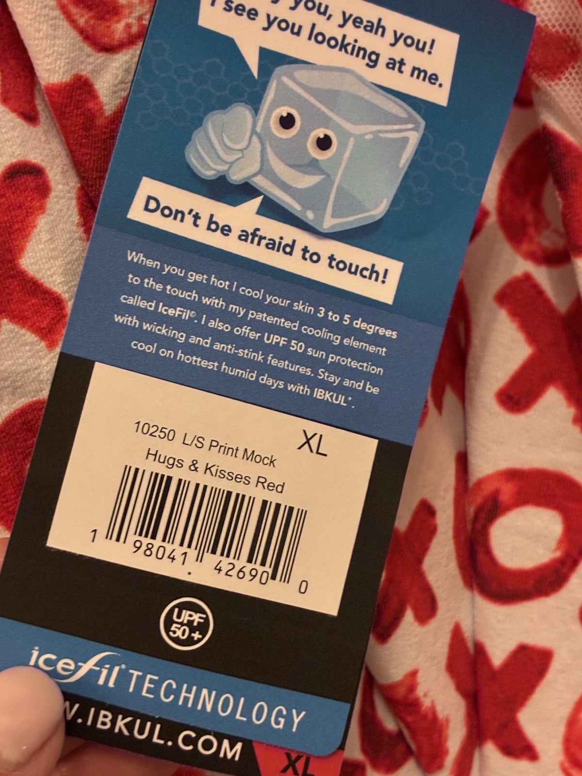 IBKUL XL IceFil Cooling Mock Zip Pullover XOXO Hugs & Kisses Red UPF 50+ NWT