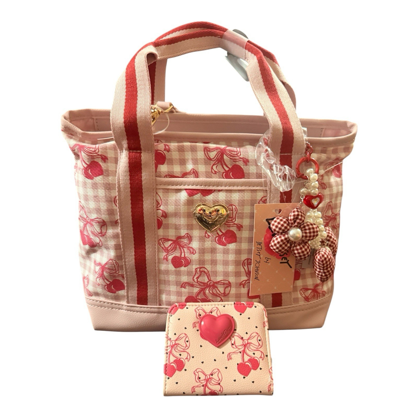 🍒 NWT Betsey Johnson Cherry Gingham Tote & Matching Wallet Set 🍒
