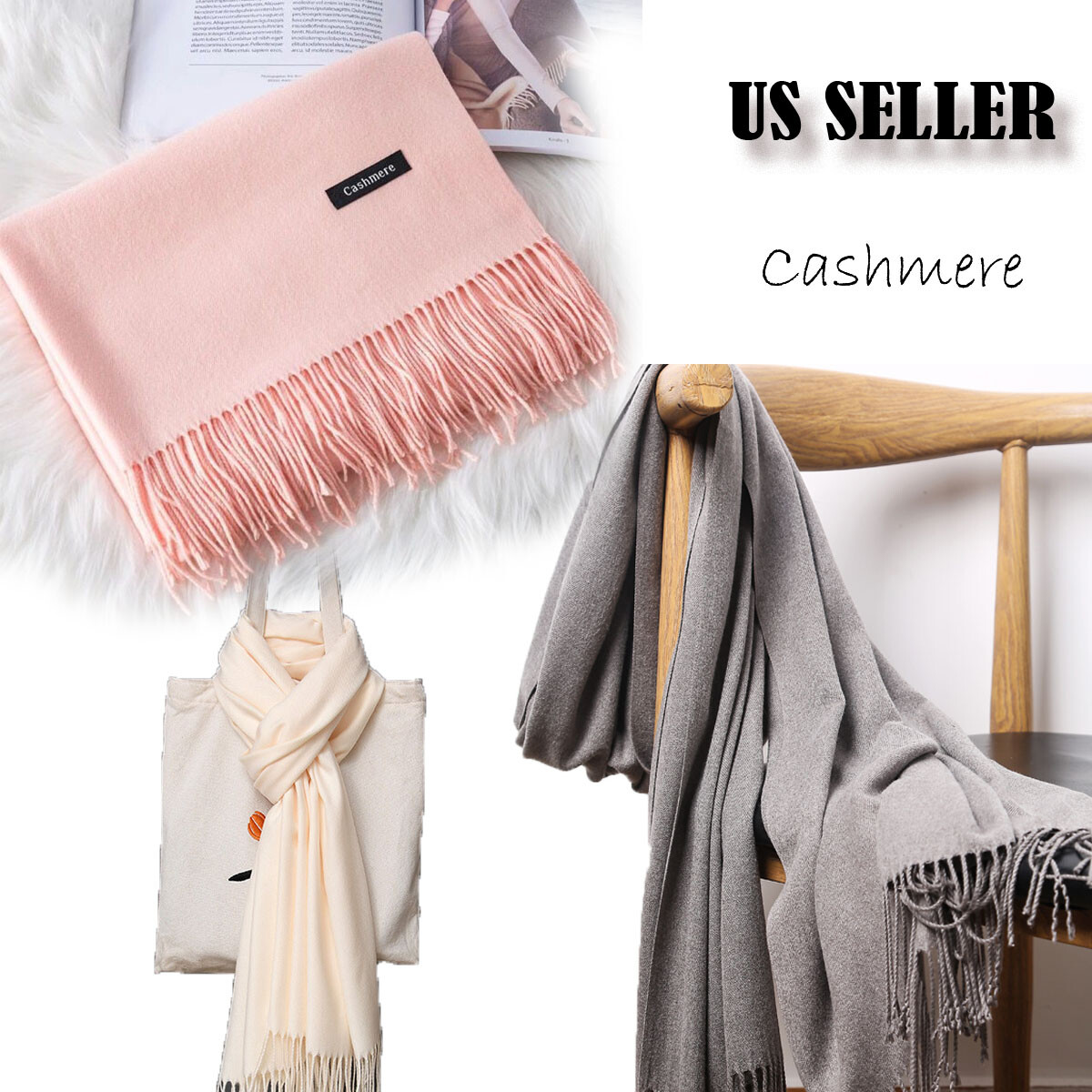 Mens Womens Oversize Solid Scarf 100% Cashmere Scotland Wool Blanket Shawl Wrap