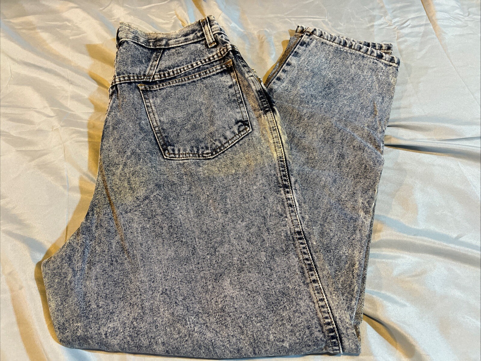 STREET BLUES – Acid Washed Tapered High Waist Mom Jeans, Womens 14 x 30 Length